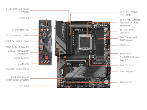 GIGABYTE B650 Gaming X AX V2  rev  1 0  AM5 LGA 1718 AMD B650 ATX DDR5  Triple M 2  PCIe 5 0  USB 3 2 Gen2x2 Type C  AMD Wi Fi 6E  Realtek 2 5GbE LAN  Renewed 