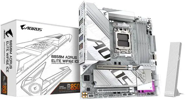 GIGABYTE B850M AORUS ELITE WIFI6E ICE AMD AM5 LGA 1718 Motherboard  mATX  DDR5  2x M 2  PCIe 5 0  USB C  WIFI6E  2 5GbE LAN  EZ Latch  5 Year Warranty