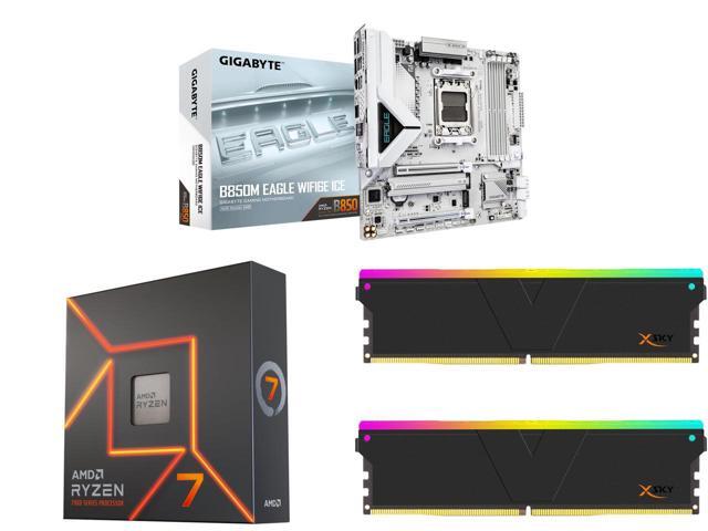 GIGABYTE B850M EAGLE WIFI6E ICE AMD AM5 Motherboard  M ATX  DDR5  2x M 2  PCIe 5 0  USB C  USB 3 2 Gen 2  WIFI6E  2 5GbE LAN  EZ Latch  Wi Fi EZ Plug AMD Ryzen 7 7700X   Zen 4 8 Core 4 5 GHz   Socket AM5   105W Desktop Processor  100 100000
