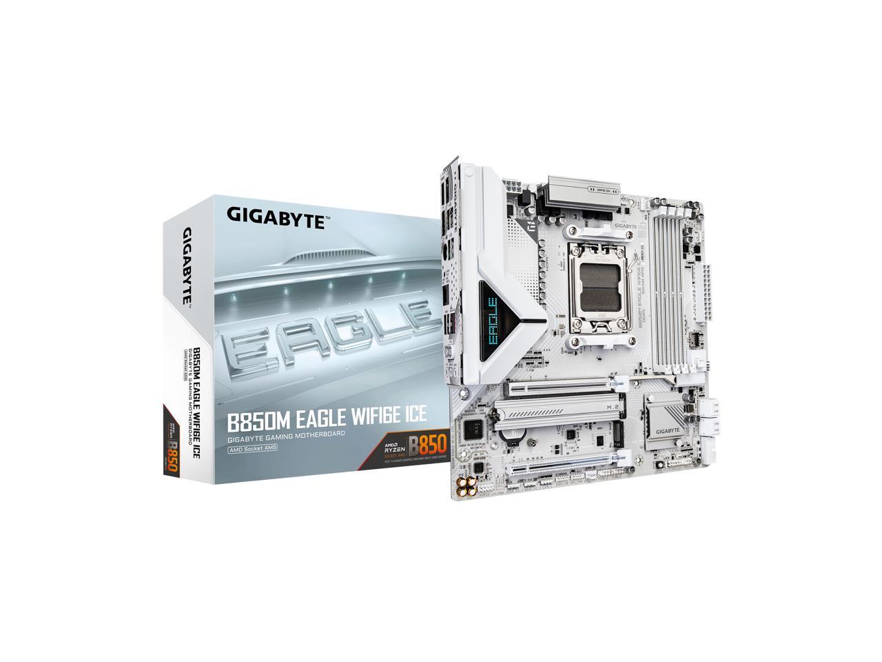 GIGABYTE B850M EAGLE WIFI6E ICE AMD AM5 Motherboard  M ATX  DDR5  2x M 2  PCIe 5 0  USB C  USB 3 2 Gen 2  WIFI6E  2 5GbE LAN  EZ Latch  Wi Fi EZ Plug AMD Ryzen 7 7700X   Zen 4 8 Core 4 5 GHz   Socket AM5   105W Desktop Processor  100 100000