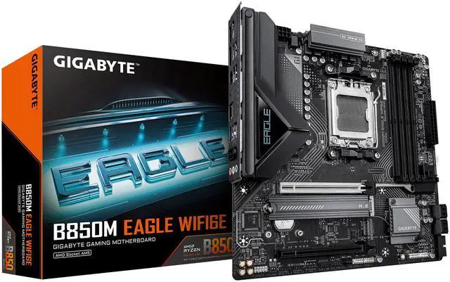GIGABYTE B850M EAGLE WIFI6E AMD AM5 Motherboard  M ATX  DDR5  2x M 2  PCIe 5 0  USB C  USB 3 2 Gen 2  WIFI6E  2 5GbE LAN  EZ Latch  Wi Fi EZ Plug