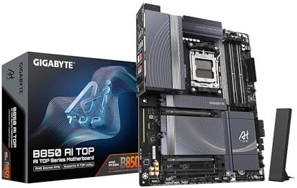 GIGABYTE B850 AI TOP AMD AM5 LGA 1718 Motherboard  ATX  DDR5  3X M 2  PCIe 5 0  USB C  WIFI7  10GbE LAN  EZ Latch  5 Year Warranty