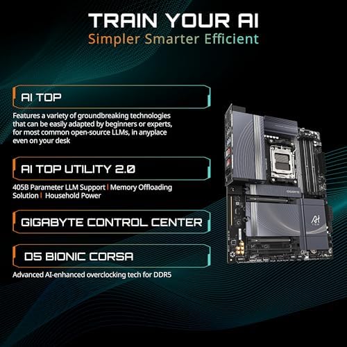 GIGABYTE B850 AI TOP AMD AM5 LGA 1718 Motherboard  ATX  DDR5  3X M 2  PCIe 5 0  USB C  WIFI7  10GbE LAN  EZ Latch  5 Year Warranty
