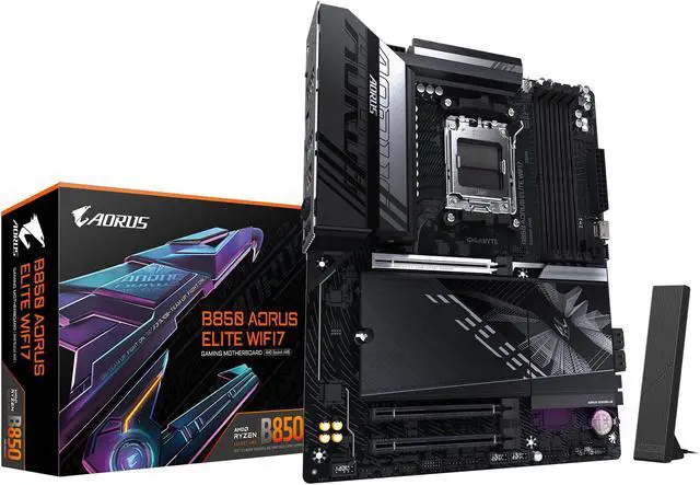 GIGABYTE B850 AORUS ELITE WIFI7 AMD AM5 LGA 1718 Motherboard  ATX  DDR5  3x M 2  PCIe 5 0  USB C  WIFI7  2 5GbE LAN  EZ Latch 5 Year Warranty