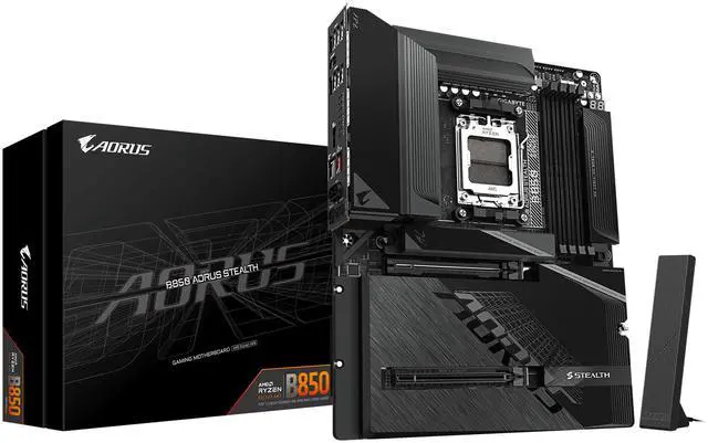 GIGABYTE B850 AORUS STEALTH AMD AM5 Motherboard  ATX  DDR5  4x M 2  PCIe 5 0  USB C  WIFI7  5GbE LAN