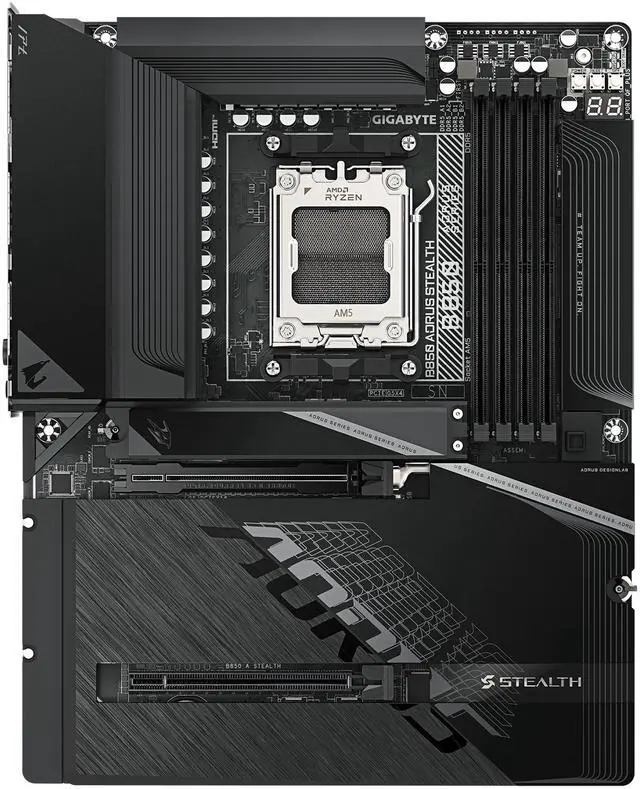 GIGABYTE B850 AORUS STEALTH AMD AM5 Motherboard  ATX  DDR5  4x M 2  PCIe 5 0  USB C  WIFI7  5GbE LAN