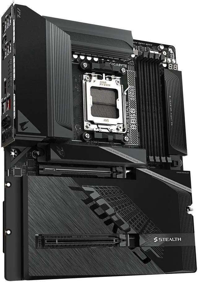 GIGABYTE B850 AORUS STEALTH AMD AM5 Motherboard  ATX  DDR5  4x M 2  PCIe 5 0  USB C  WIFI7  5GbE LAN