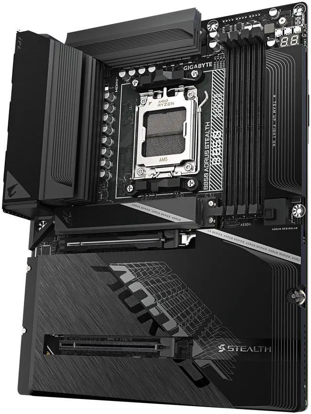 GIGABYTE B850 AORUS STEALTH AMD AM5 Motherboard  ATX  DDR5  4x M 2  PCIe 5 0  USB C  WIFI7  5GbE LAN