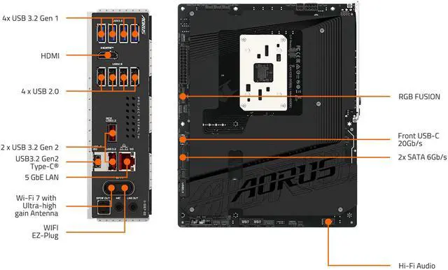 GIGABYTE B850 AORUS STEALTH AMD AM5 Motherboard  ATX  DDR5  4x M 2  PCIe 5 0  USB C  WIFI7  5GbE LAN