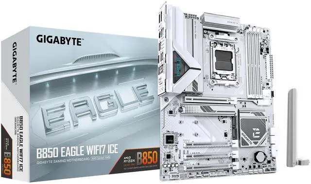 GIGABYTE B850 EAGLE WIFI7 ICE AMD AM5 LGA 1718 Motherboard  ATX  DDR5  3x M 2  PCIe 5 0  USB C  WIFI7  2 5GbE LAN  EZ Latch