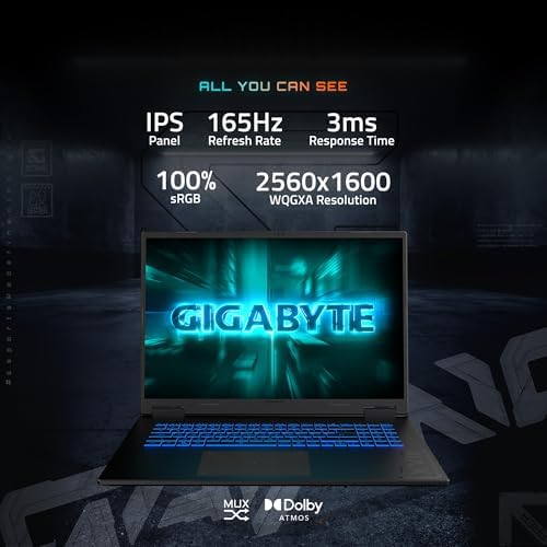 GIGABYTE Gaming A18 Gaming Laptop   165Hz 2560x1600 WQXGA   NVIDIA GeForce RTX 5070   AMD Ryzen 7 260 1TB SSD with 32GB DDR5 RAM   Windows 11 Home   Black Steel