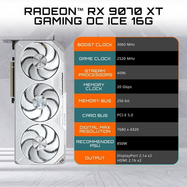 Tarjeta gráfica GIGABYTE Gaming Radeon RX 9070 XT de 16 GB GDDR6 PCI Express 5.0 x16 GV-R907XGAMINGOCICE-16GD
