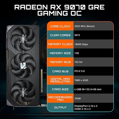 GIGABYTE Gaming Radeon RX 9070 GRE 12GB GDDR6 PCI Express 5 0 ATX Graphics Card GV R907GREGAMING OC 12GD