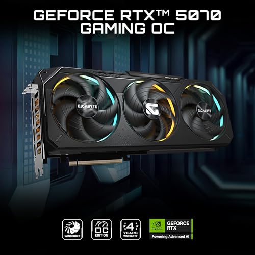 GIGABYTE GeForce RTX 5070 Gaming OC 12G Graphics Card  12GB 192 bit GDDR7  PCIe 5 0  WINDFORCE Cooling System  GV N5070GAMING OC 12GD Video Card