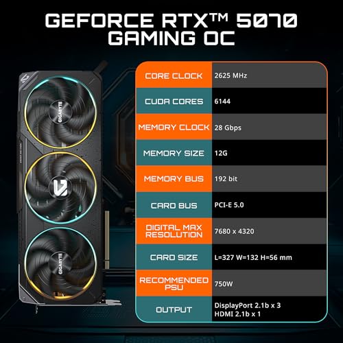 GIGABYTE GeForce RTX 5070 Gaming OC 12G Graphics Card 12GB 192 bit GDDR7 PCIe 5 0 WINDFORCE Cooling System GV N5070GAMING OC 12GD Video Card