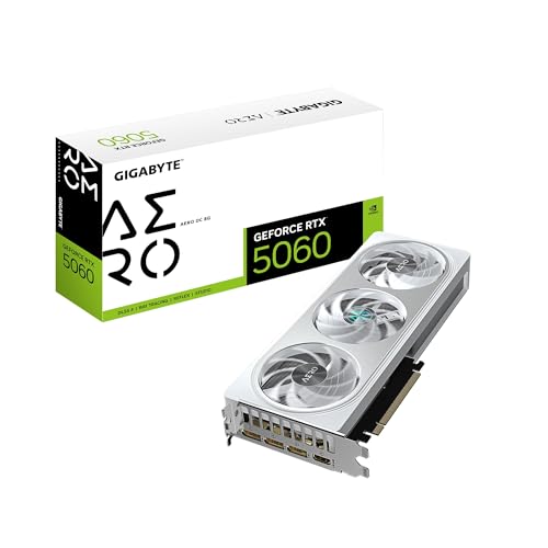 GIGABYTE Tarjeta gráfica GeForce RTX 5060 AERO OC 8G, 8 GB 128 bits GDDR7, PCIe 5.0, sistema de refrigeración WINDFORCE, tarjeta de video GV-N5060AERO OC-8GD