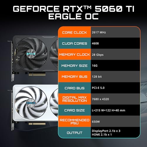 GIGABYTE GeForce RTX 5060 Ti Eagle OC ICE 16G Graphics Card  16GB 128 bit GDDR7  PCIe 5 0  WINDFORCE Cooling System  GV N506TEAGLEOC ICE 16GD Video Card