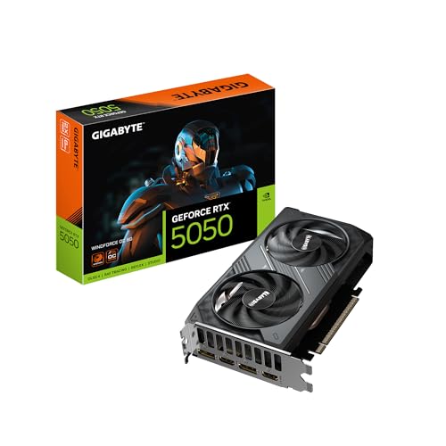 GIGABYTE GeForce RTX 5050 WINDFORCE OC 8G Graphics Card  8GB 128 bit GDDR6  PCIe 5 0  WINDFORCE Cooling System  GV N5050WF2OC 8GD Video Card