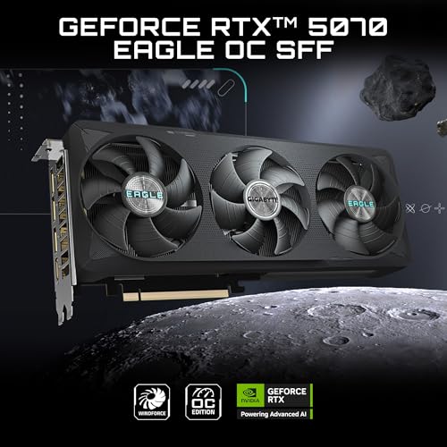 GIGABYTE GeForce RTX 5070 Eagle OC ICE SFF 12G Graphics Card  12GB 192 bit GDDR7  PCIe 5 0  WINDFORCE Cooling System  GV N5070EAGLEOC ICE 12GD Video Card