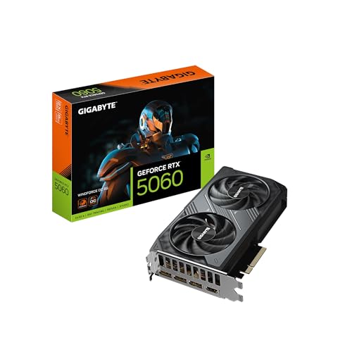 GIGABYTE GeForce RTX 5060 WINDFORCE OC 8G Graphics Card  8GB 128 bit GDDR7  PCIe 5 0  WINDFORCE Cooling System  GV N5060WF2OC 8GD Video Card