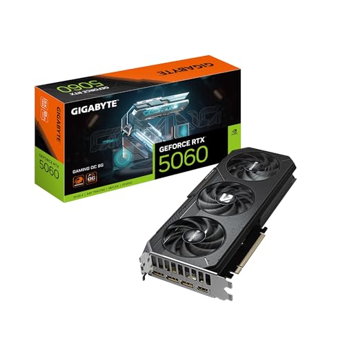 GIGABYTE Tarjeta gráfica GeForce RTX 5060 Gaming OC 8G, 8 GB 128 bits GDDR7, PCIe 5.0, sistema de refrigeración WINDFORCE, tarjeta de video GV-N5060GAMING OC-8GD
