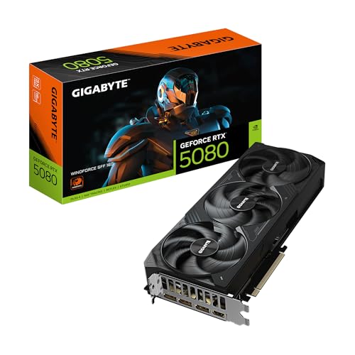 GIGABYTE GeForce RTX 5080 WINDFORCE SFF 16G Graphics Card  16GB 256 bit GDDR7  PCIe 5 0  WINDFORCE Cooling System  GV N5080WF3 16GD Video Card