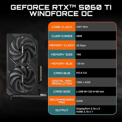 GIGABYTE GeForce RTX 5060 Ti Eagle OC 16G Graphics Card  16GB 128 bit GDDR7  PCIe 5 0  WINDFORCE Cooling System  GV N506TEAGLE OC 16GD Video Card