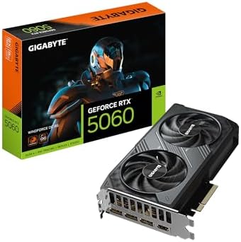 GIGABYTE Tarjeta gráfica GeForce RTX 5060 WINDFORCE OC 8G, 8 GB 128 bits GDDR7, PCIe 5.0, sistema de refrigeración WINDFORCE, tarjeta de video GV-N5060WF2OC-8GD