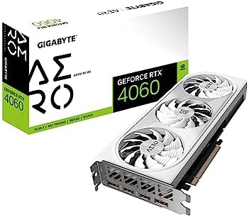 GIGABYTE GeForce RTX 5060 AERO OC 8G Graphics Card  8GB 128 bit GDDR7  PCIe 5 0  WINDFORCE Cooling System  Made by NVIDIA  DisplayPort & HDMI   Video Output Interface  GV N5060AERO OC 8GD Video Card