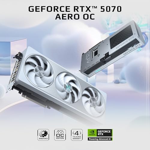 GIGABYTE GeForce RTX 5070 AERO OC 12G Graphics Card  12GB 192 bit GDDR7  PCIe 5 0  WINDFORCE Cooling System  GV N5070AERO OC 12GD Video Card  Compatible with Desktop