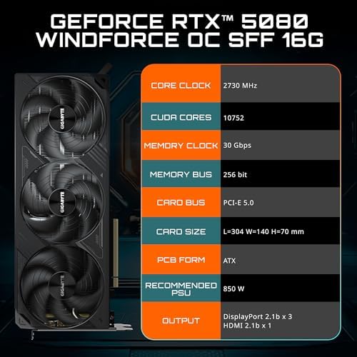 GIGABYTE GeForce RTX 5080 WINDFORCE OC SFF 16G Graphics Card  WINDFORCE Cooling System  16GB 256 bit GDDR7  GV N5080WF3OC 16GD Video Card comatible with Desktop
