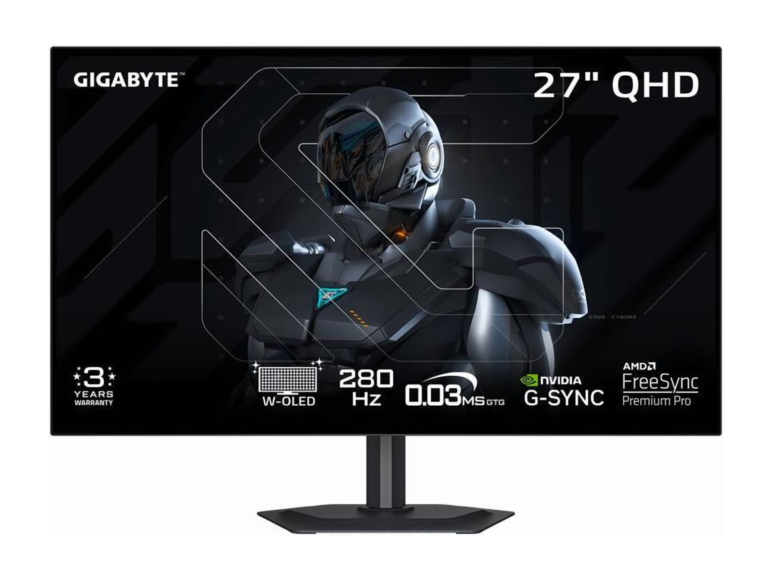 GIGABYTE MO27Q28G 27" W OLED Gaming Monitor QHD 2560x1440 280Hz 0 03ms GTG   AMD FreeSync Premium Pro  G SYNC Compatible   Type C KVM   HDMI  DP  Type C Height and Tilt Adjustable   Black