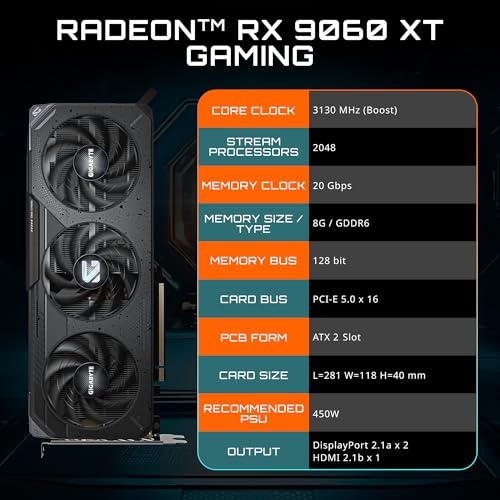 GIGABYTE Radeon RX 9060 XT Gaming 8G Graphics Card  PCIe 5 0  8GB GDDR6  GV R9060XTGAMING 8GD Video Card