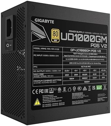 GIGABYTE UD1000GM PG5 V2 1000W 80 Plus Gold Certified   PCIe5 1 Ready   ATX3 1   Fully Modular Power Supply  UD1000GM PG5 V2