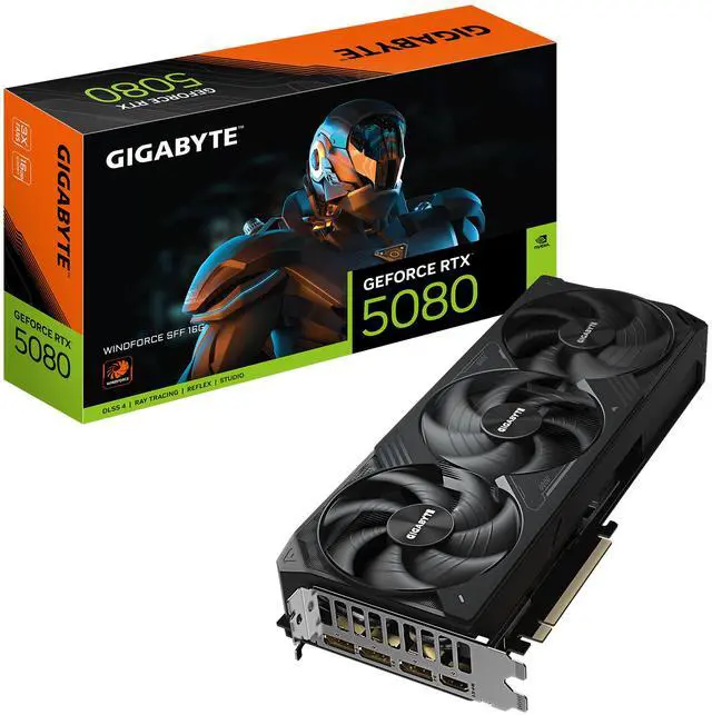 Tarjeta gráfica GIGABYTE WINDFORCE GeForce RTX 5080 de 16 GB GDDR7 PCI Express 5.0 x16 ATX GV-N5080WF3-16GD
