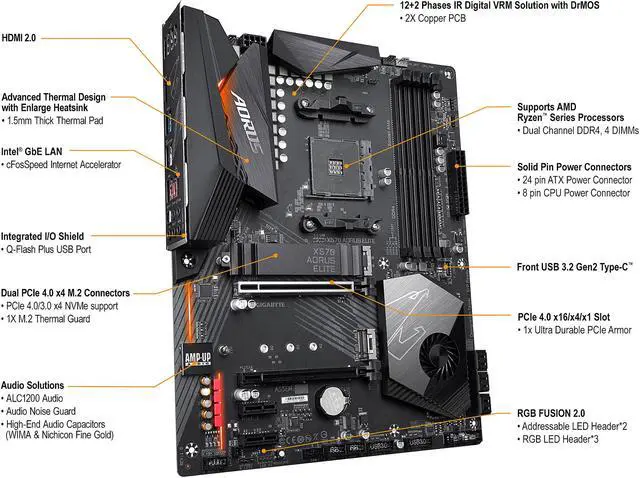 GIGABYTE X570 AORUS ELITE AMD Ryzen 3000 PCIe 4 0 SATA 6Gb/s USB 3 2 AMD X570 ATX Motherboard