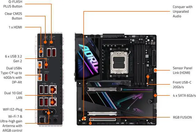 GIGABYTE X870E AORUS XTREME AI TOP AMD AM5 LGA 1718 Motherboard  E ATX  DDR5  4x M 2  PCIe 5 0  USB4  WIFI7  10GbE LAN  EZ Latch  5 Year Warranty