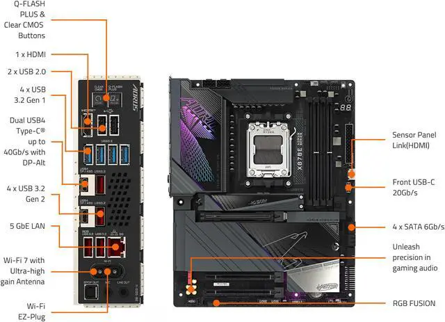 GIGABYTE X870E AORUS MASTER AM5 LGA 1718, ATX, DDR5, 4x M.2, PCIe 5.0, USB4, Wi-Fi 7, LAN 5GbE, EZ-Latch, Garantía de 5 años