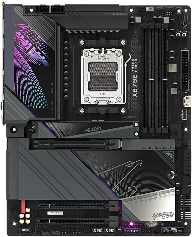 GIGABYTE X870E AORUS MASTER AM5 LGA 1718, ATX, DDR5, 4x M.2, PCIe 5.0, USB4, Wi-Fi 7, LAN 5GbE, EZ-Latch, Garantía de 5 años
