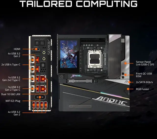 GIGABYTE X870E AORUS XTREME X3D AI TOP AMD AM5 LGA 1718  E ATX  Supports AMD Ryzen 9000/8000/7000 Series Processors  DDR5  24 2 2 Total Power Phase  5x M 2  PCIe 5 0  USB4 Type C  WIFI7  Dual 10GbE  PCIe EZ Latch  Duo  5 Year Warranty