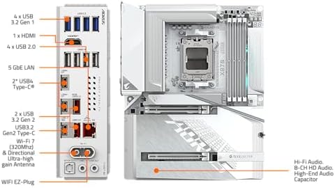 GIGABYTE X870 AORUS Stealth ICE Reverse Connect ATX Motherboard  Support AMD Socket AM5 Processors  DDR5  16 2 2 Power Phase  4X M 2  PCIe 5 0  USB4  WIFI7  5GbE  PCIe EZ Latch Plus  5 Year Warranty