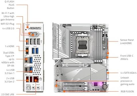 GIGABYTE X870 AORUS Elite WIFI7 ICE AMD AM5 LGA 1718 Placa base, ATX, DDR5, 4X M.2, PCIe 5.0, USB4, WIFI7, LAN de 2.5GbE, EZ-Latch