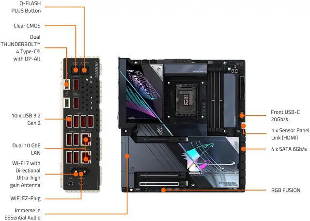 GIGABYTE Z890 AORUS MASTER AI TOP Intel Core Ultra  Series 2  LGA 1851 Motherboard  E ATX  DDR5  4x M 2  PCIe 5 0  Thunderbolt 4  WIFI7  10GbE LAN  EZ Latch