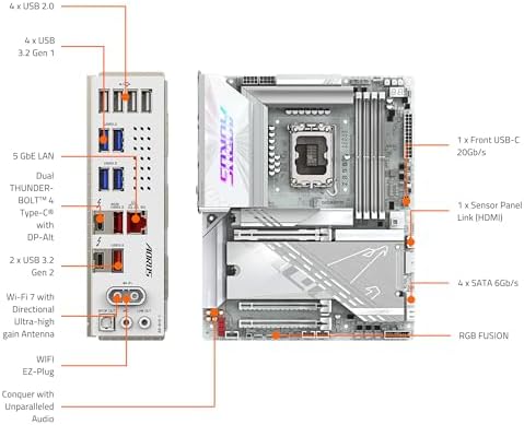 GIGABYTE Z890 AORUS PRO ICE Intel Core Ultra  Series 2  LGA 1851 Motherboard  ATX  DDR5  5X M 2  PCIe 5 0  Thunderbolt 4  WIFI7  5GbE LAN  EZ Latch