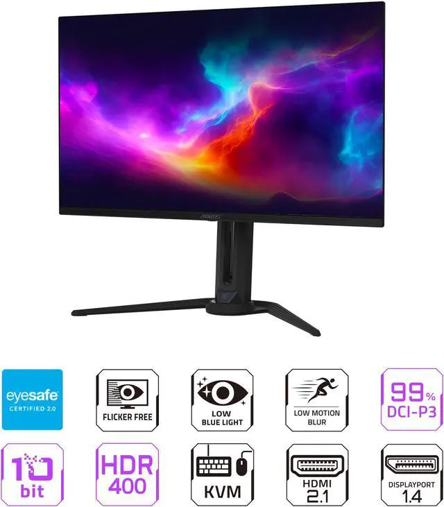 GIGABYTE   AORUS FO32U2   32" QD OLED Gaming Monitor   UHD 3840x2160   240Hz   0 03ms GTG   AMD FreeSync Premium Pro   Type C KVM   HDMI  DP  Type C   Height Adjustable   Black