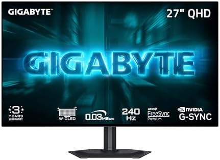 GIGABYTE   GO27Q24G   27 W OLED Gaming Monitor   QHD 2560 x 1440 240Hz   0 03ms GTG   AMD FreeSync Premium  G SYNC Compatible   HDMI  DP  Type C   Height and Tilt Adjustable   Black
