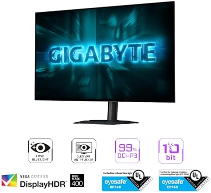 GIGABYTE   GO27Q24G   27 W OLED Gaming Monitor   QHD 2560 x 1440 240Hz   0 03ms GTG   AMD FreeSync Premium  G SYNC Compatible   HDMI  DP  Type C   Height and Tilt Adjustable   Black