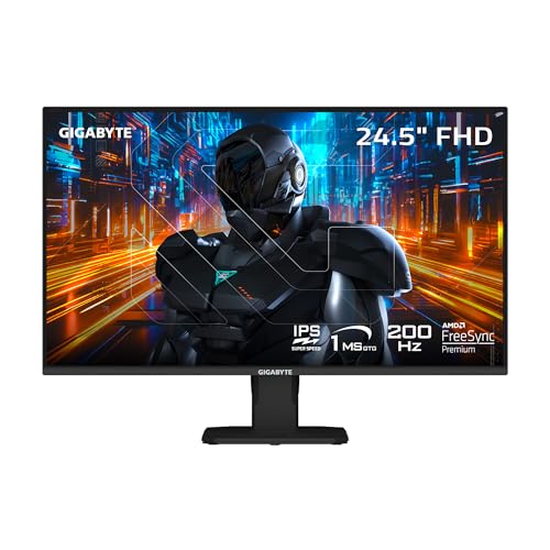GIGABYTE   GS25F2 24 5 SuperSpeed IPS Gaming Monitor   FHD 1920x1080 200Hz   1ms GTG   AMD FreeSync Premium   HDMI  DP   Tilt Adjustable   Black