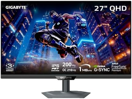 GIGABYTE   M27Q2 27 SS IPS Gaming Monitor   QHD 2560x1440 200Hz/OC 210Hz   1ms GTG   AMD FreeSync Premium  G SYNC Compatible   Type C KVM   HDMI  DP  Type C   Height and Tilt Adjustable   Black