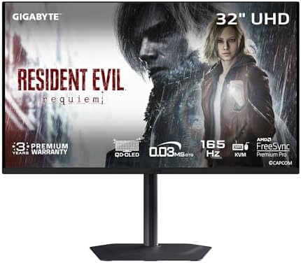 GIGABYTE   MO27U2 27 QD OLED Gaming Monitor   UHD 3840x2160 240Hz   0 03ms GTG   AMD FreeSync Premium Pro  G SYNC Compatible   Type C KVM   HDMI  DP  Type C   Height and Tilt Adjustable   Black